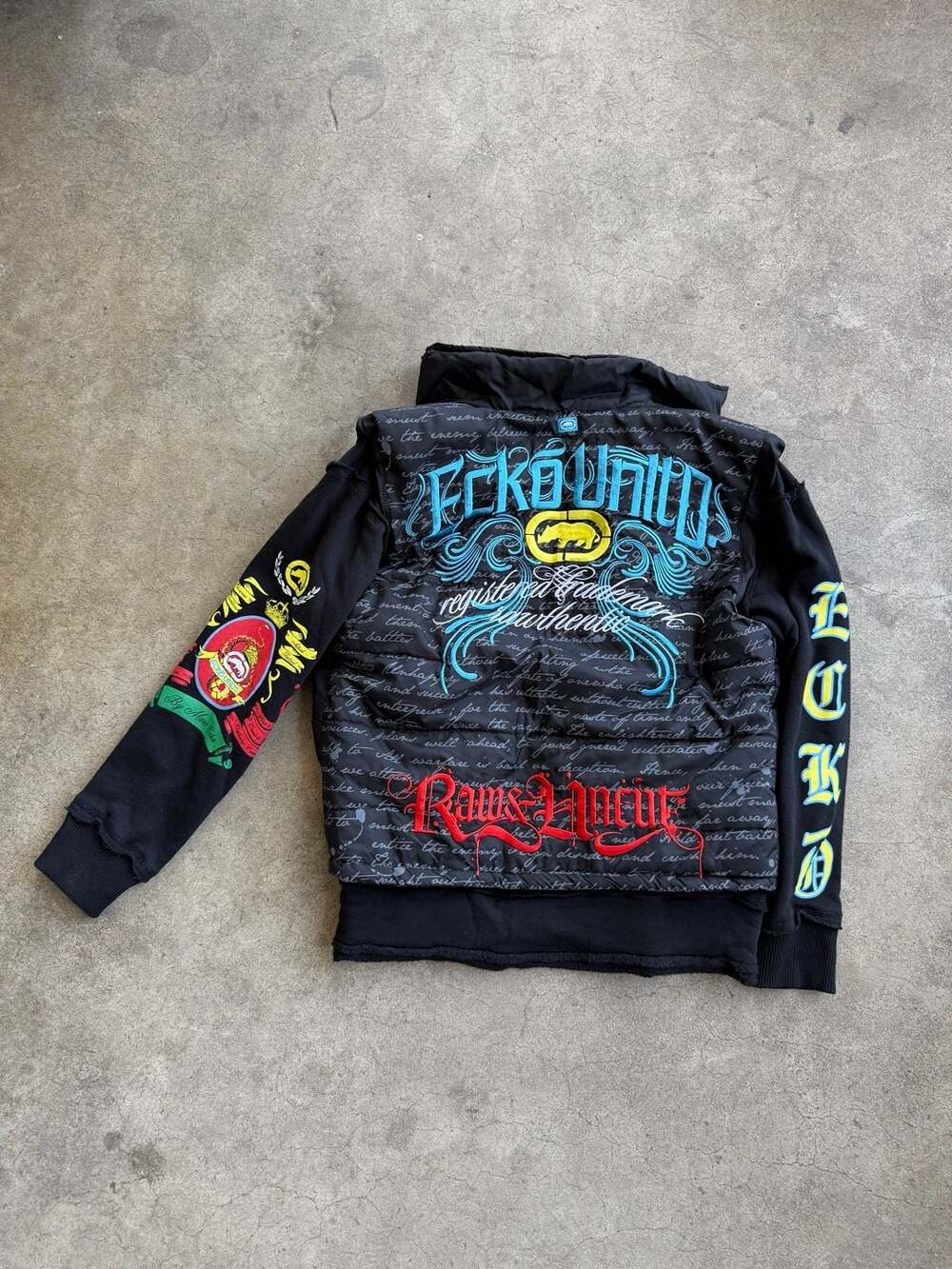 RARE y2k Ecko Unltd. Size S Graphic Embroidered Puffer Hoodie Jacket
